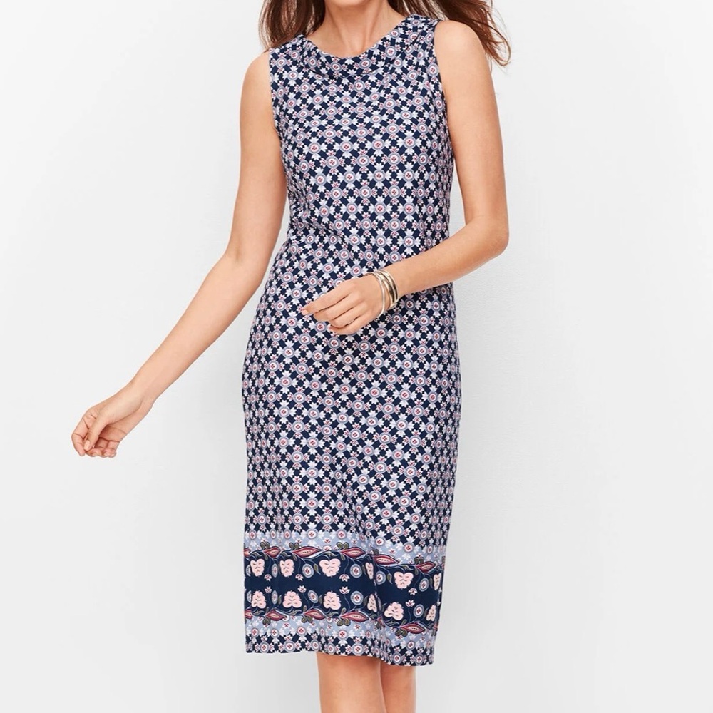 Talbots Navy Floral Border-Print Sleeveless Midi Dress